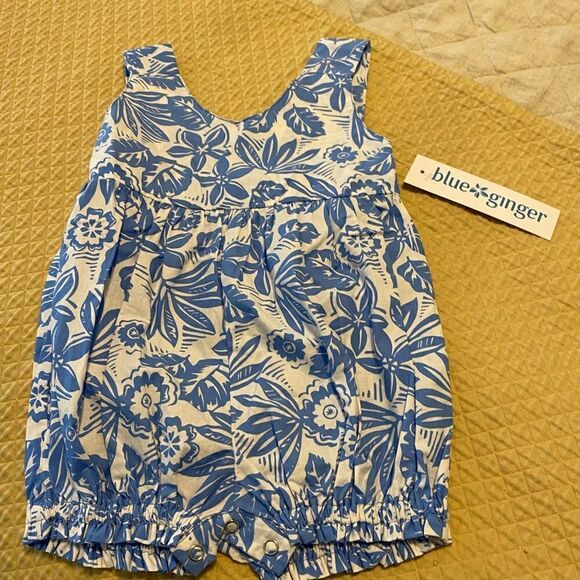 Baby Romper, Blue Ginger, Hawaiian Print, 12 mth, Cotton, Adjustable Straps - Picture 6 of 11